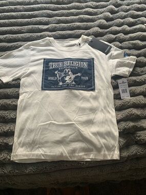 True Religion White Tee with Navy Graphic Patch